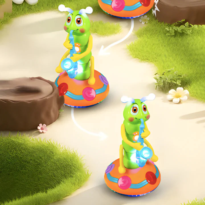 Muusikat mängiv ja valgust vilgutav röövik – interaktiivne mänguasi lastele