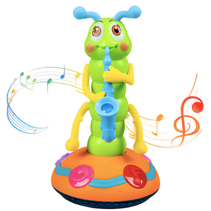 Muusikat mängiv ja valgust vilgutav röövik – interaktiivne mänguasi lastele