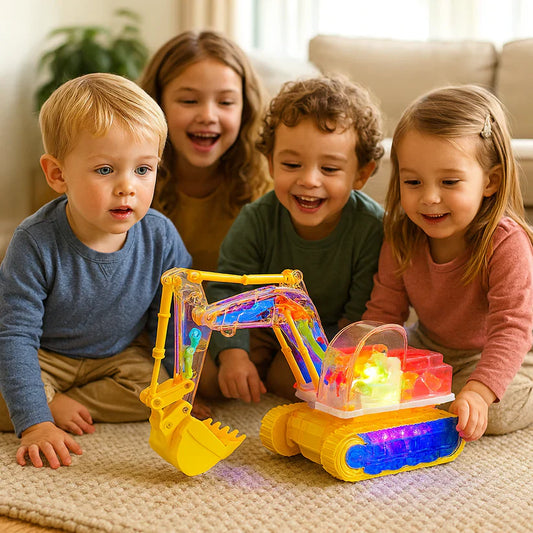 Tantsiv ja valguses vilkuv muusikaline ekskavaator