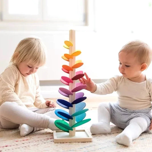 Montessori puidust vikerkaare värvi kuulitorni