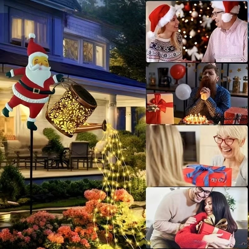 Jõuluvana kastekann päikesepatareiga ja maasse torgatava alusega