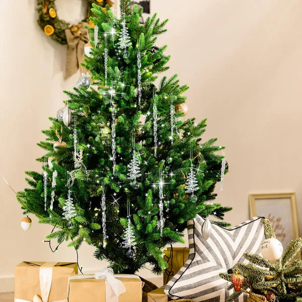 24 kristallist jääpurika kujulist jõulukaunistust (3 erineva disainiga)