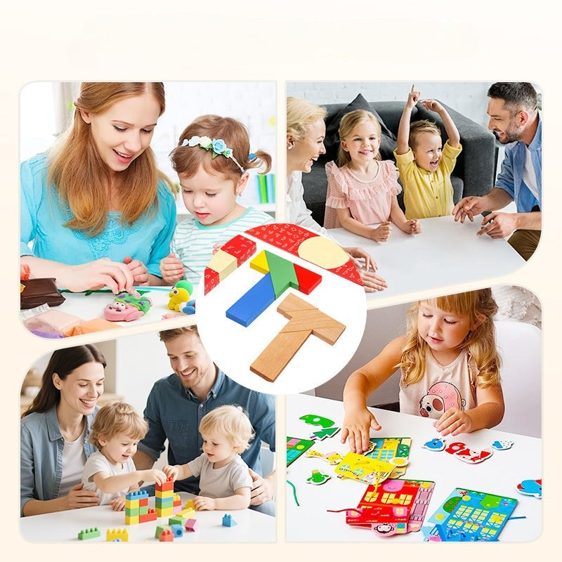 T-kujuline puidust mõistatus lastele ja täiskasvanutele